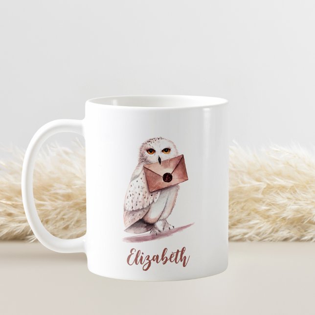Elegant Watercolor Uggla Personlig Namn Kaffemugg (Skapare uppladdad)