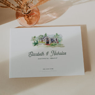 Elegant Watercolor Venue Illustration Bröllop Gästböcker