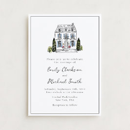 Elegant Watercolor Venue Sketch Wedding Invitation Inbjudningar