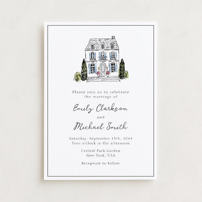 Elegant Watercolor Venue Sketch Wedding Invitation Inbjudningar (Skapare uppladdad)