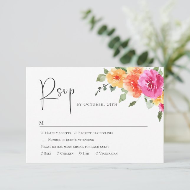 Elegant Watercolor Vild Flowers Blommigt Bröllop OSA Kort (Stående Fram)