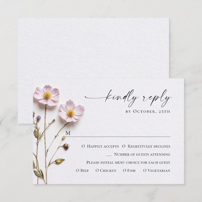 Elegant Watercolor Vild Flowers Blommigt Bröllop OSA Kort (Fram/baksida)