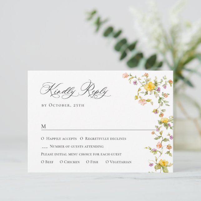 Elegant Watercolor Vild Flowers Blommigt Bröllop OSA Kort (Stående Fram)