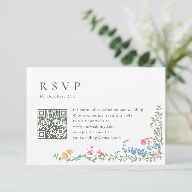 Elegant Watercolor Vild Flowers Blommigt Bröllop OSA Kort (Stående Fram)