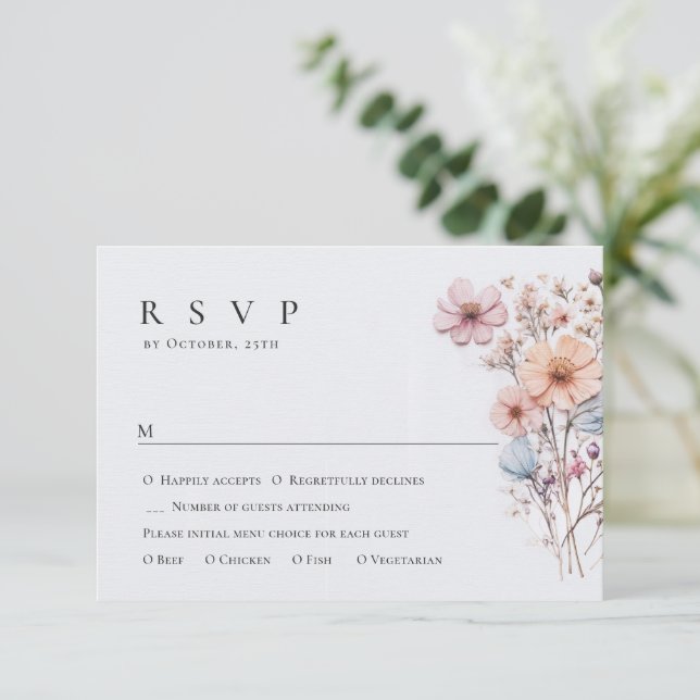Elegant Watercolor Vild Flowers Blommigt Bröllop OSA Kort (Stående Fram)