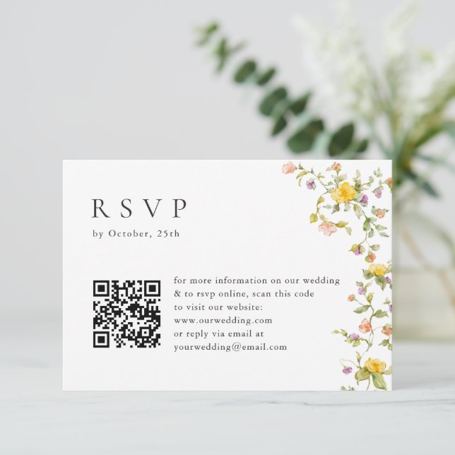 Elegant Watercolor Vild Flowers Blommigt Bröllop OSA Kort (Stående Fram)
