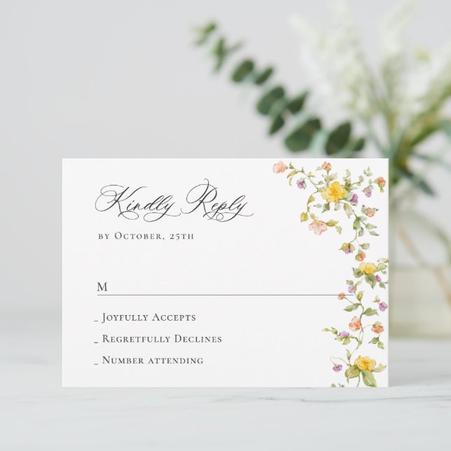 Elegant Watercolor Vild Flowers Blommigt Bröllop OSA Kort (Stående Fram)