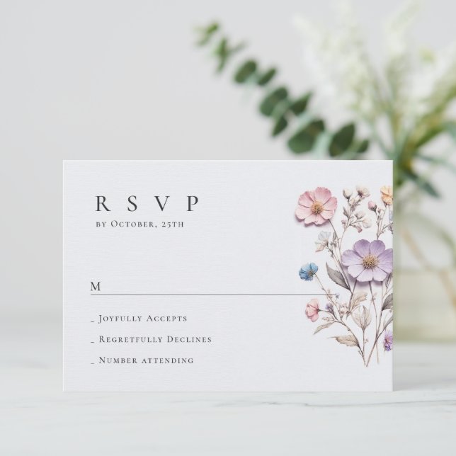 Elegant Watercolor Vild Flowers Blommigt Bröllop OSA Kort (Stående Fram)