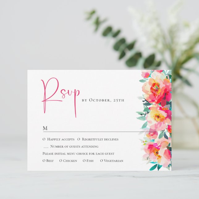 Elegant Watercolor Vild Flowers Blommigt Bröllop OSA Kort (Stående Fram)