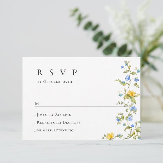 Elegant Watercolor Vild Flowers Blommigt Bröllop OSA Kort (Stående Fram)