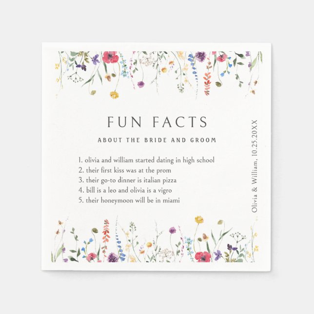 Elegant Watercolor Vild Flowers Blommigt Bröllop Pappersservett (Framsidan)