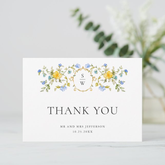 Elegant Watercolor Vild Flowers Blommigt Bröllop Tack Kort (Stående Fram)