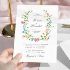 Elegant Watercolor Vild Flowers Bohemian Bröllop Inbjudningar