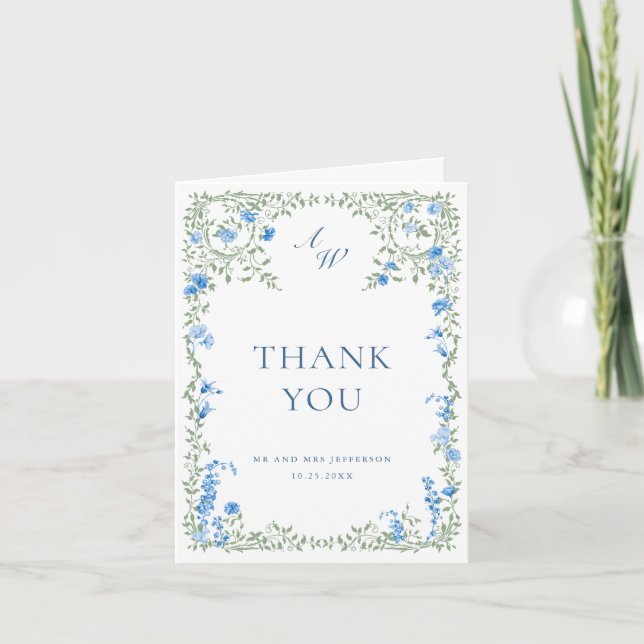 Elegant Watercolor Vild Flowers Botanical Bröllop Tack Kort (Framsida)