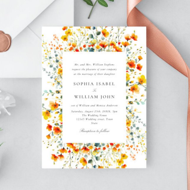 Elegant Watercolor Vild Flowers Bröllop Inbjudningar (Skapare uppladdad)