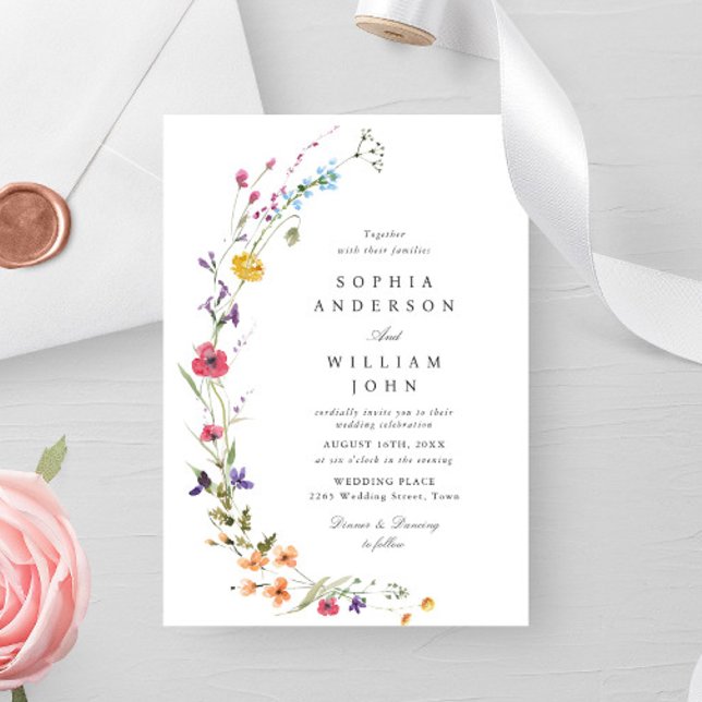 Elegant Watercolor Vild Flowers Bröllop Inbjudningar (Skapare uppladdad)