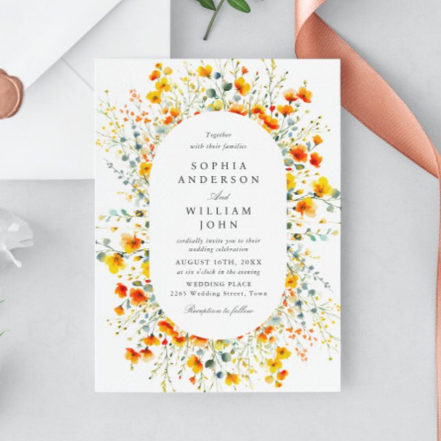 Elegant Watercolor Vild Flowers Bröllop Inbjudningar (Skapare uppladdad)
