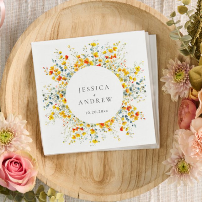 Elegant Watercolor Vild Flowers Bröllop Pappersservett (Skapare uppladdad)