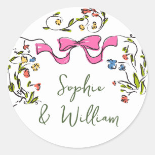 Elegant Watercolor Vild Flowers Bröllop Runt Klistermärke