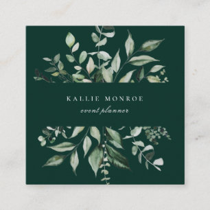 Elegant Watercolor Vild Foliage Emerald Fyrkantigt Visitkort