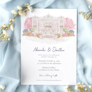 Elegant Watercolor Villa Bröllop Inbjudningar