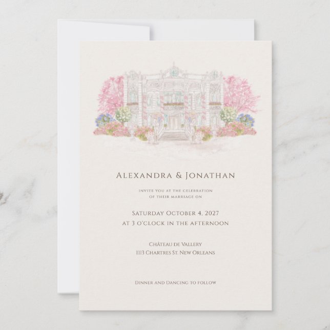 Elegant Watercolor Villa Wedding  Inbjudningar (Framsida)