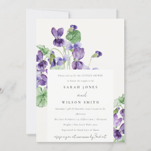Elegant Watercolor Violet Blommigt Par Shower Inbjudningar