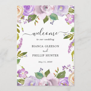 Elegant Watercolor Violet Lila Blommigt Bröllop Program