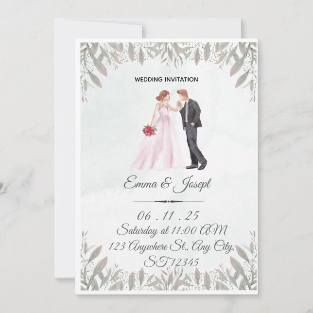 Elegant Watercolor Wedding Invitation  Inbjudningar (Framsida)