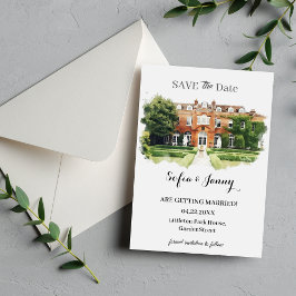 Elegant Watercolor Wedding Venue Sketch Spara Datumet