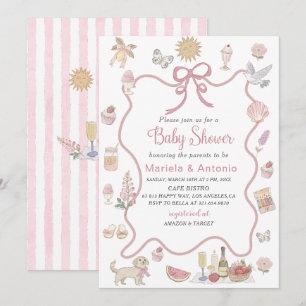 Elegant Watercolor Whimsical Summer Doodles Baby Inbjudningar
