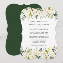 Elegant Watercolor White Blommigt Greenery Bröllop