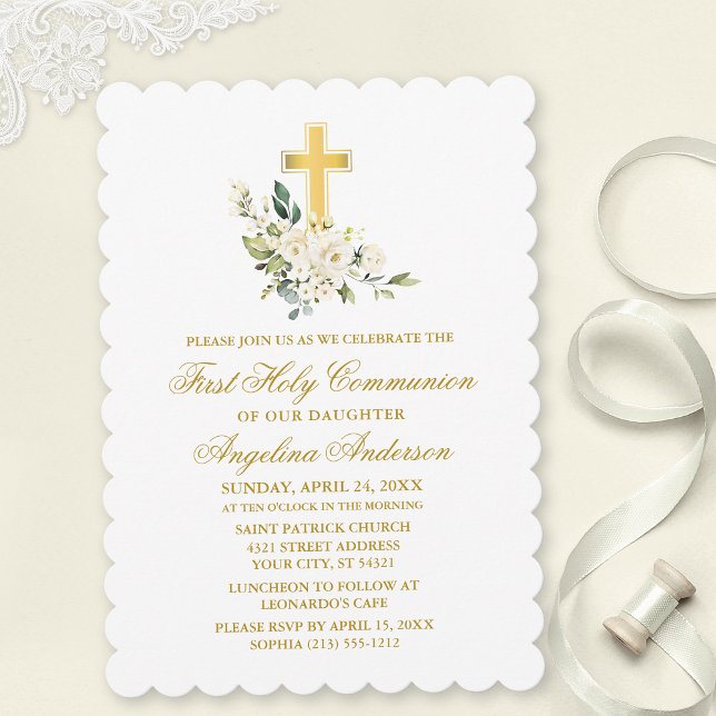Elegant Watercolor White Blommigt Guld union Inbjudningar (Customize to change text color, size, style or to add photos or more text to back of card.)