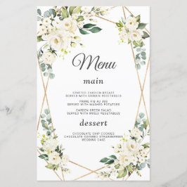 Elegant Watercolor White Flowers Guld Bröllop Menu