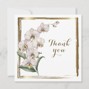 Elegant Watercolor White Orchids Guld Ram Tack Kort