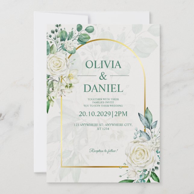 Elegant Watercolor White Roses Wedding Invitation Inbjudningar (Framsida)