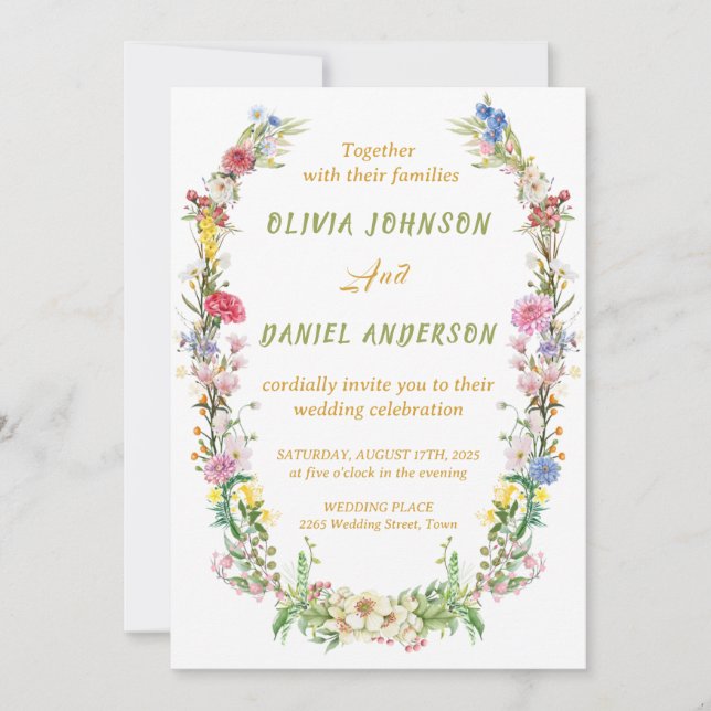 Elegant Watercolor Wild Flowers Wedding Inbjudningar (Framsida)