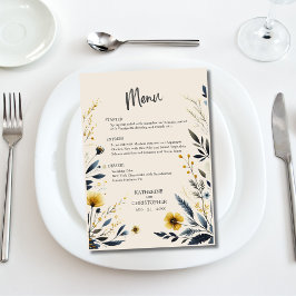 Elegant Watercolor WildblomBeige Bröllop Menu Meny