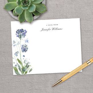 Elegant Watercolor WildblomBlommigt w/ Namn Anteckningskort