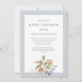 Elegant Watercolor WildblomBlue Baby Shower Inbjudningar