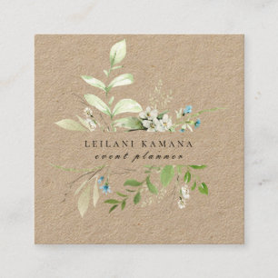Elegant Watercolor Wildblombotanical Kraft Fyrkantigt Visitkort