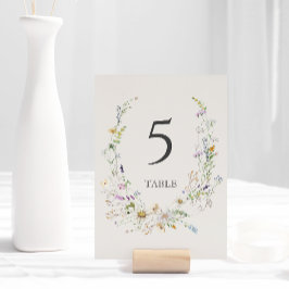 Elegant Watercolor Wildblomen Wandebeige Bröllop Bordsnummer