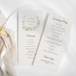 Elegant Watercolor Wildblomen Wandebeige Bröllop Program
