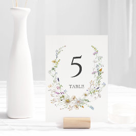 Elegant Watercolor Wildblomen Wandewhite Bröllop Bordsnummer