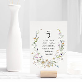 Elegant Watercolor Wildblomen Wandewhite Bröllop Bordsnummer