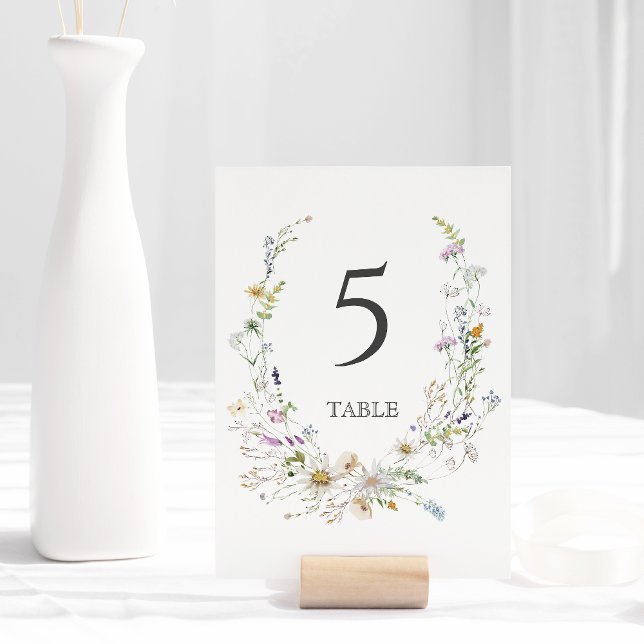 Elegant Watercolor Wildblomen Wandewhite Bröllop Bordsnummer (Skapare uppladdad)