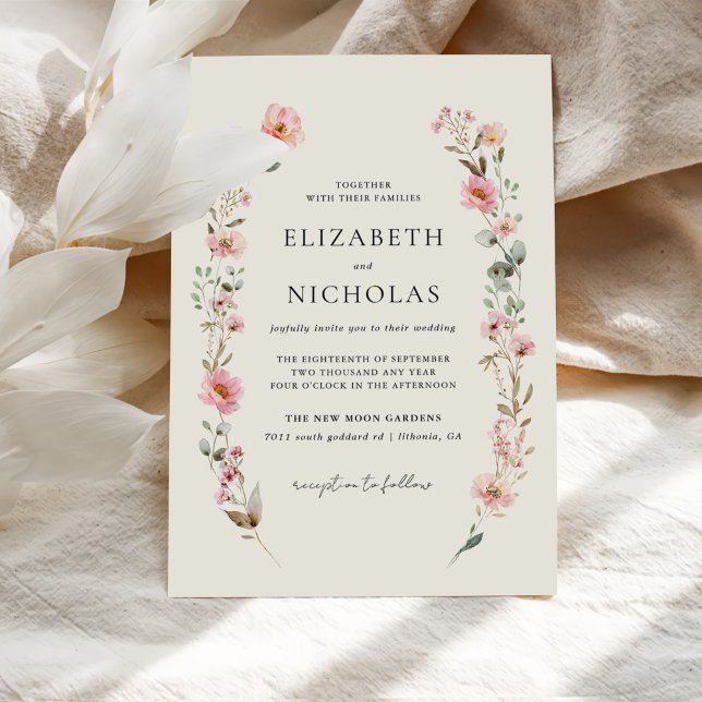 Elegant Watercolor WildblomGarden Wedding Wedding Inbjudningar (Skapare uppladdad)