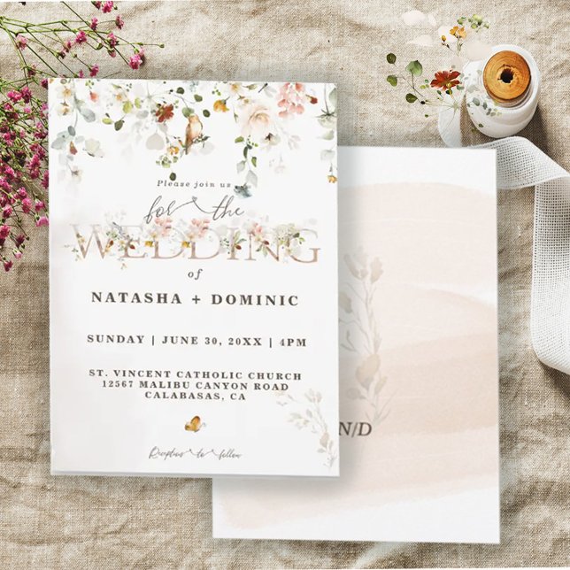 Elegant Watercolor WildblomGarden Wedding Wedding Inbjudningar (Skapare uppladdad)