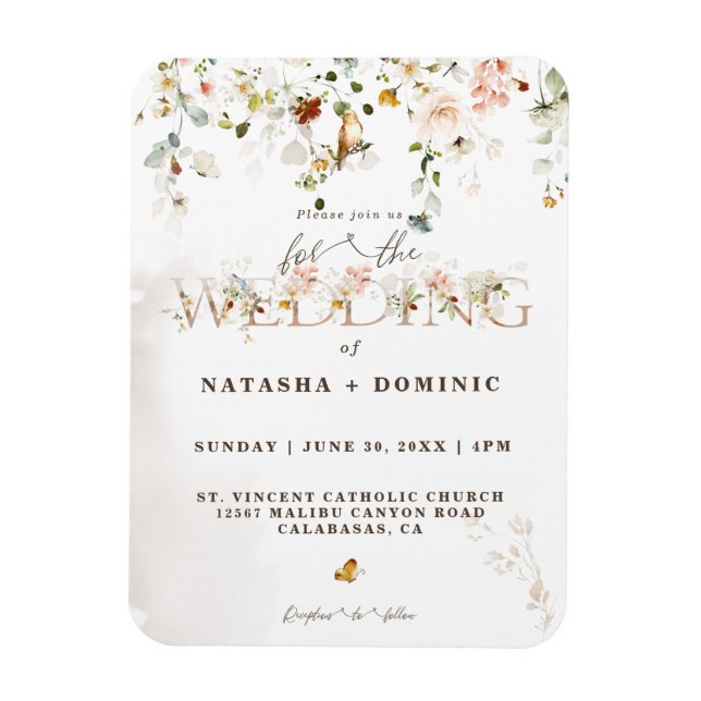 Elegant Watercolor WildblomGarden Wedding Wedding Magnet (Vertikal)