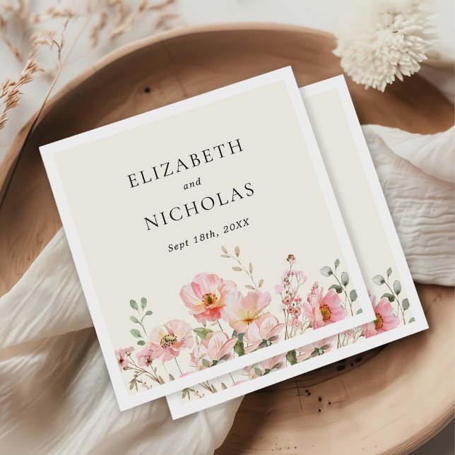 Elegant Watercolor WildblomGarden Wedding Wedding Pappersservett (Skapare uppladdad)